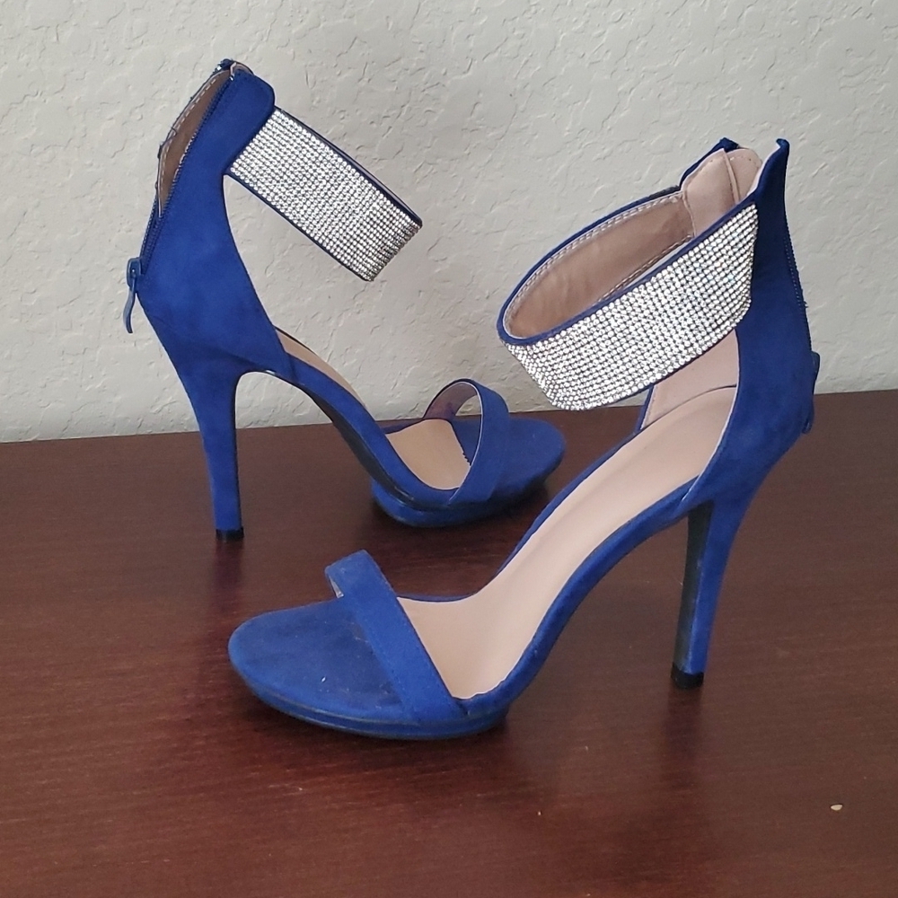 4/$30 Rhinestone cuff stiletto blue suede heels sz 9 ** - Picture 1 of 14